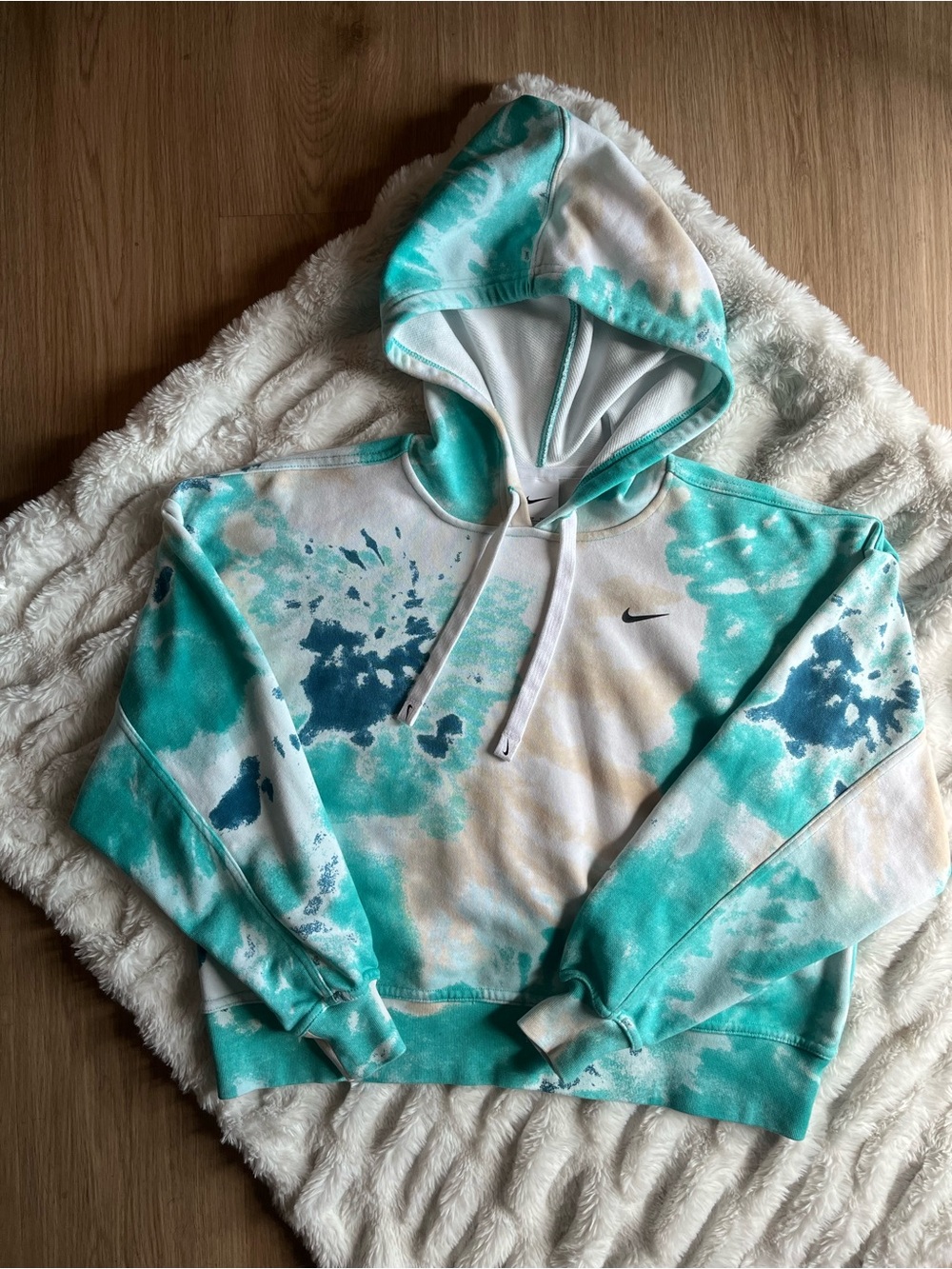 Nike Teal Tie-Dye Crop Hoodie